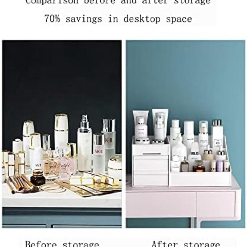 1Pc Space-Saving Multi-Grid Makeup Organizer - Keep Your Makeup Tidy and Easy to Find Gift Gift Gift Lightweight Vanity Drawstring Case Plastic Canvas