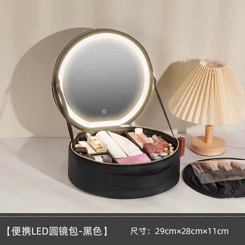 Portable Cosmetic Travel Storage Case with 2000mAh Rechargeable LED Makeup Mirror
